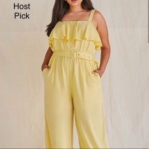 🎉HP🎉2X BLACK Forever 21 Plus Size Ruffled & Wide Leg Jumpsuit